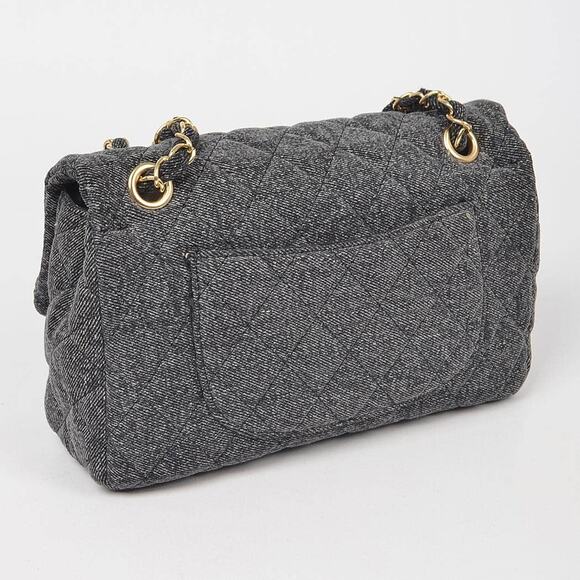 Denim Quilted Shoulder Bag Chain Strap Blue - Picture 3 of 6